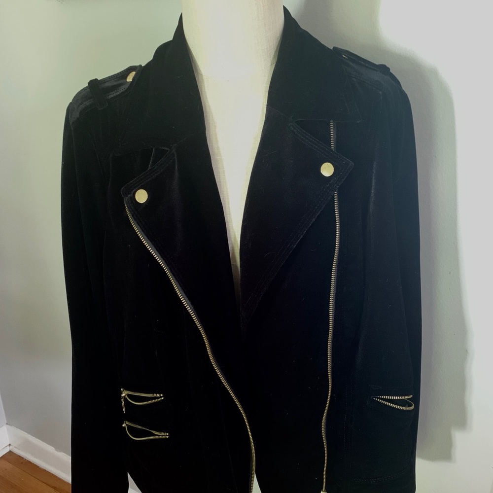 INC Black Velvet Moto Jacket